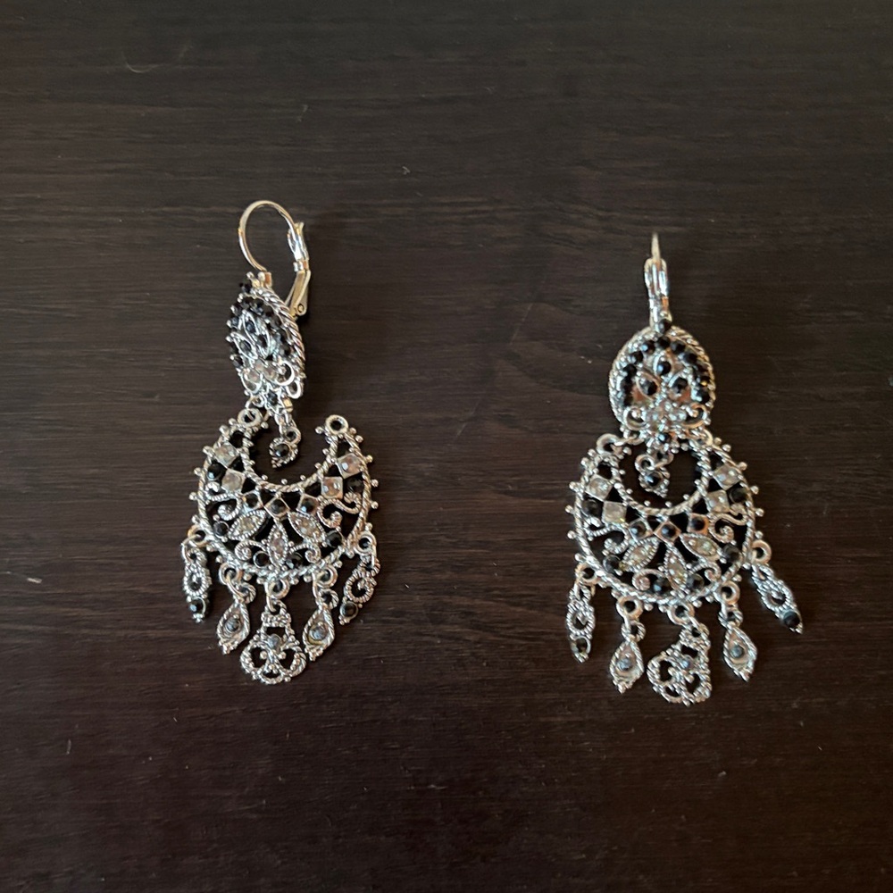 Silver Tone Vintage Chandelier Dangle Earrings
